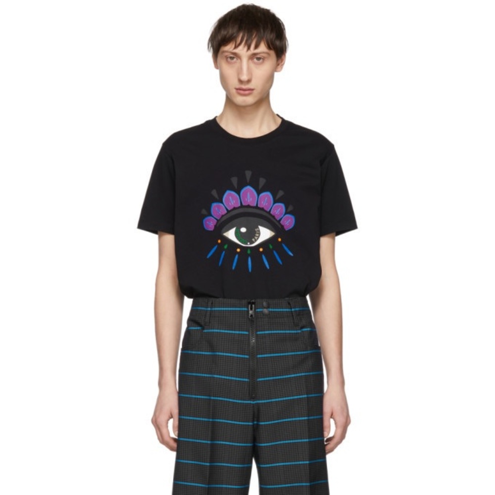 Kenzo Black T-Shirt with Colorful Eye Design